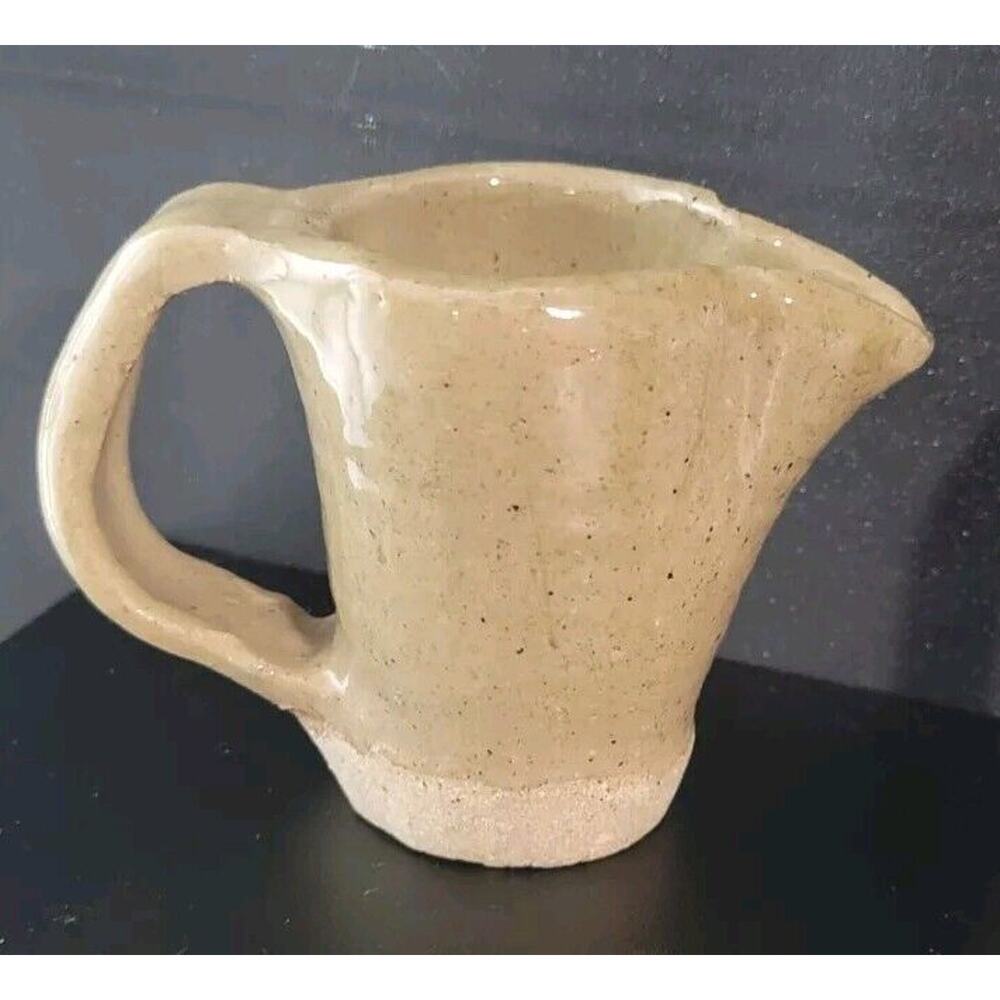Studio Art Artisan Made Pottery Pitcher Signed Stoneware Hand Molded Pinched